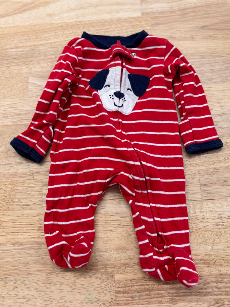 Carters Sleeper – Red & White Stripe with Puppy Preemie