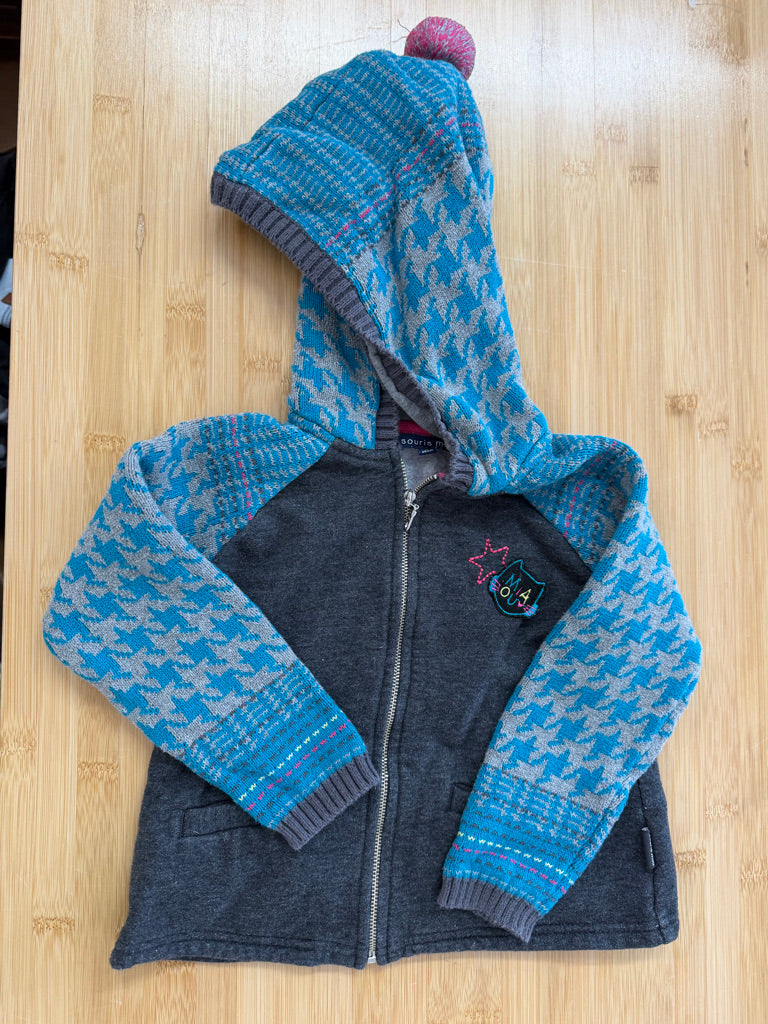 Souris Mini Blue Cat Zip-Up Hoodie – 3 | Blue Pattern Grey Body