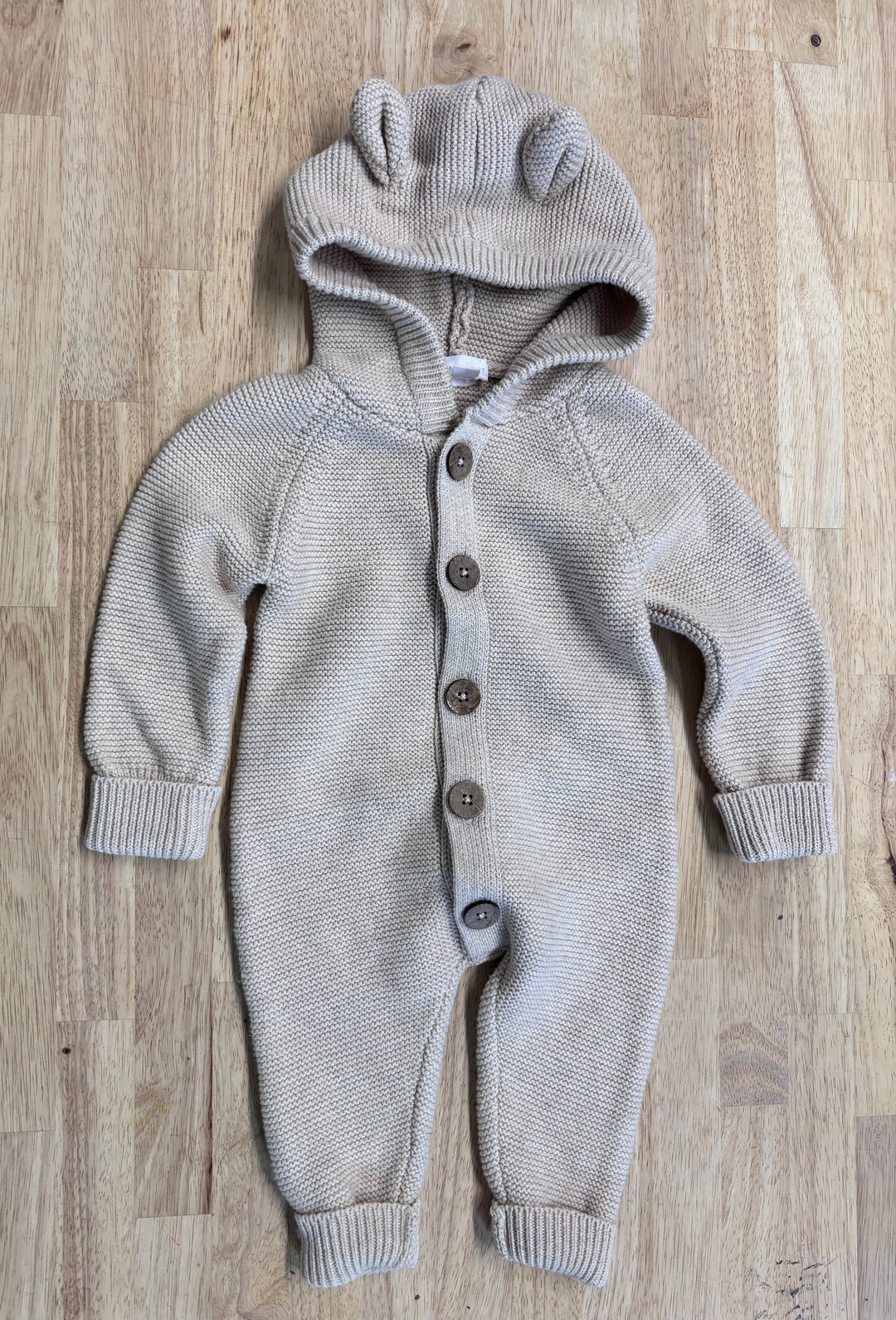 Jamie Kay 6–12M Oatmeal Cable Knit Hooded Romper