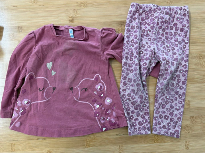 Mayoral Two-Piece Set – 12M | Dusty Rose Graphic Tee & Matching Leggings | Play - Nest and Sprout-Consignment