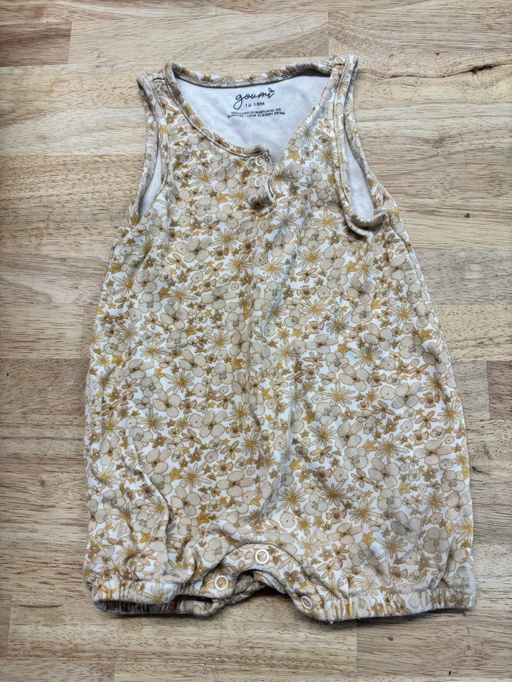 Goumi Yellow Floral Short Romper – 12–18M