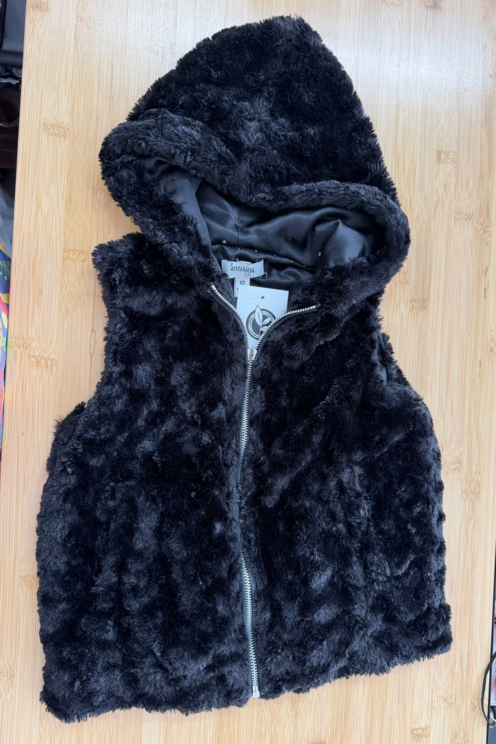 Speechless Kids Faux Fur Hooded Vest – 12 | Black