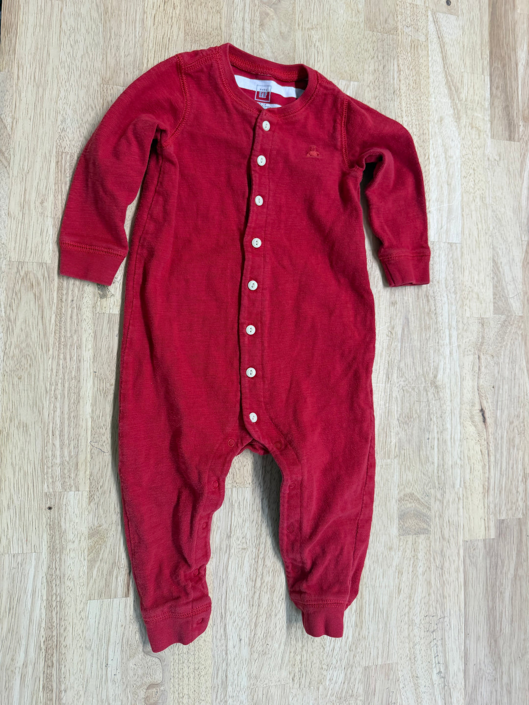 Gap Red Button-Down Snap Romper – 12–18M