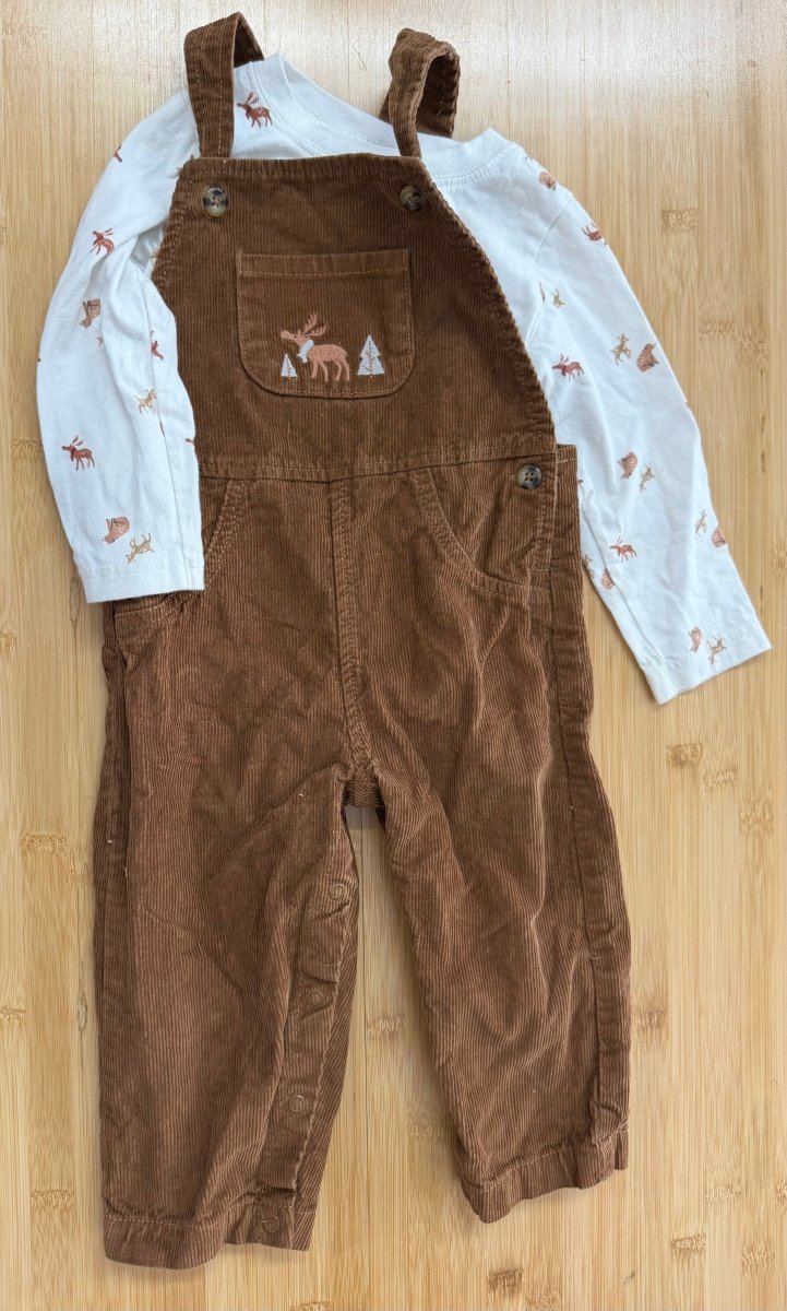 Carter's Outfit Set – 24 Months | Corduroy Overalls with Forest Animal Shirt - Nest and Sprout-Consignment