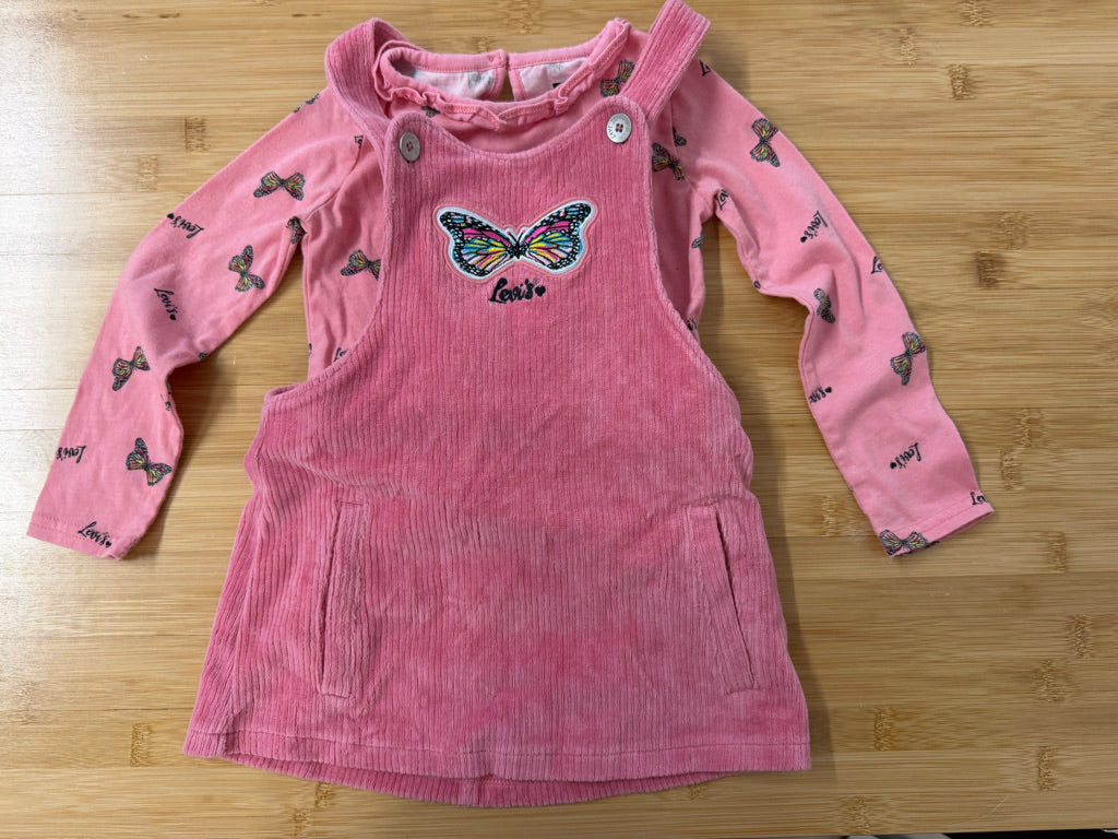 Levi's Velour Corduroy Jumpsuit & Butterfly Top Set – 2T | Light Pink