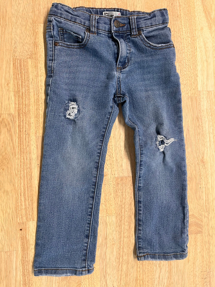 Epic Threads Distressed Jeans – 4 | Medium to Light Wash Straight Leg Adjustable Waist