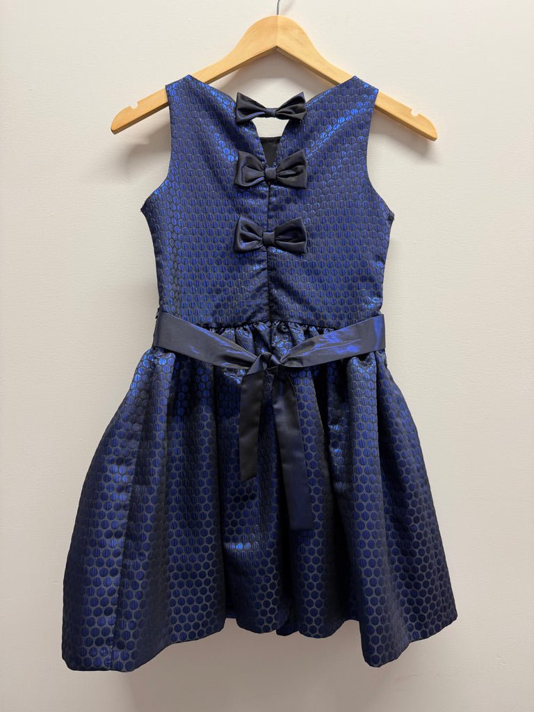 Newberry Dress – 10 | Royal Navy Bow Back Metallic Dot Print - Nest and Sprout-Consignment