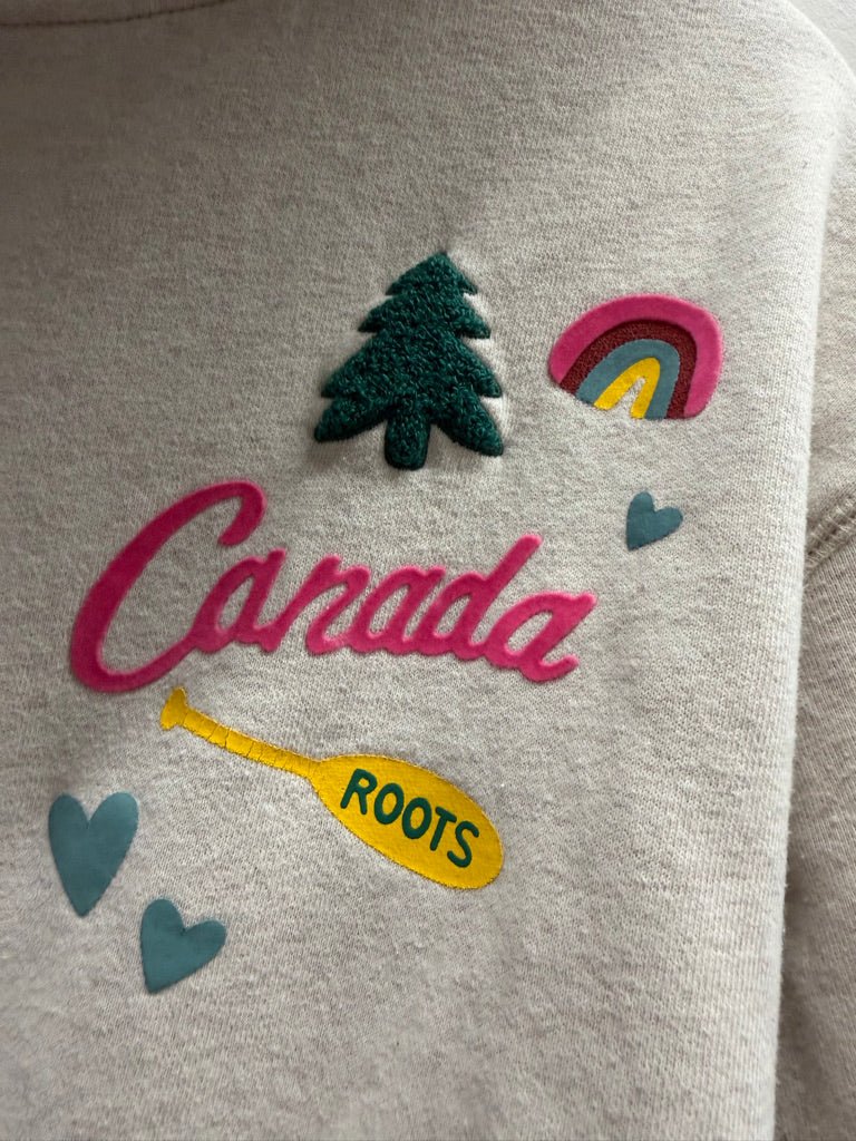Roots Kids Canada Hooded Sweatshirt – 9/10 | Oatmeal Pink Logo - Nest and Sprout-Consignment