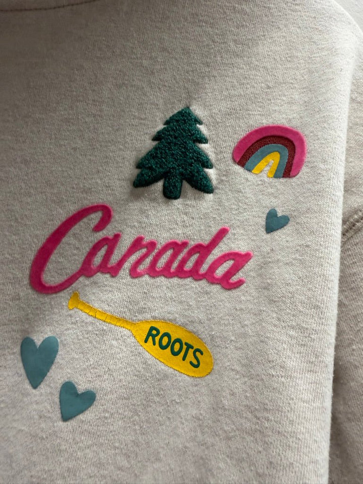 Roots Kids Canada Hooded Sweatshirt – 9/10 | Oatmeal Pink Logo - Nest and Sprout-Consignment