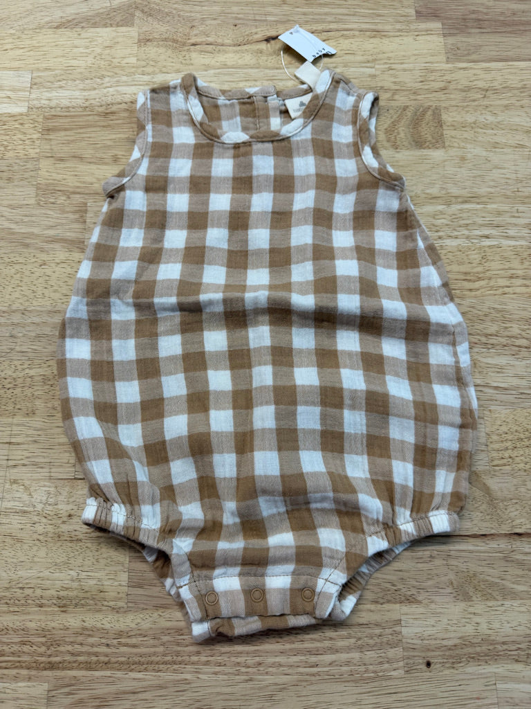 Gap Brown Plaid Muslin Bubble Sleeve Top – 6–12M | NWT
