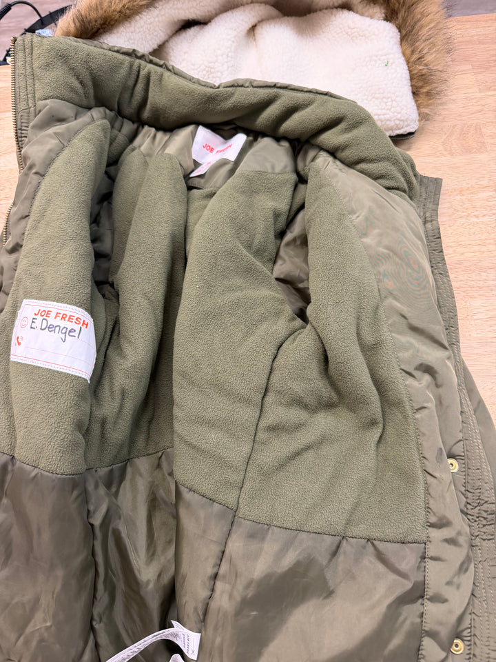 Joe Fresh Puffer Winter Jacket – 7 | Forest Green | Zip-In Faux Fur Lining