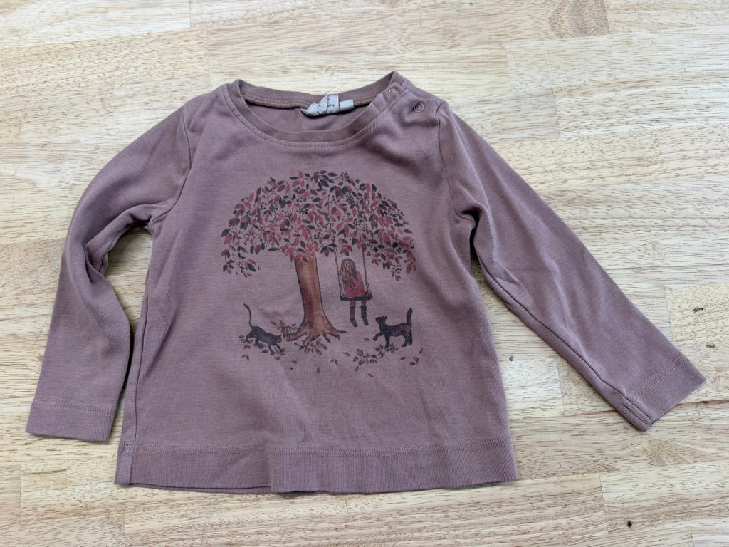 Wheat Shirt – 18 Months | Dusty Pink | Kid in Tree with Cats Print