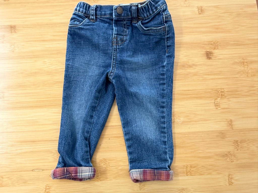 Baby B'gosh Jeans – 12M | Medium Wash Rolled Cuffs Yellow Burgundy - Nest and Sprout-Consignment