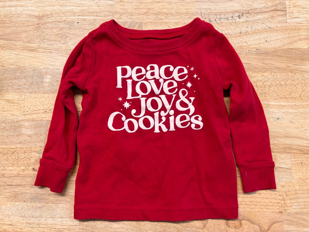 Peace Love Joy & Cookies Holiday Shirt – Size 6–12 Months - Nest and Sprout-Consignment