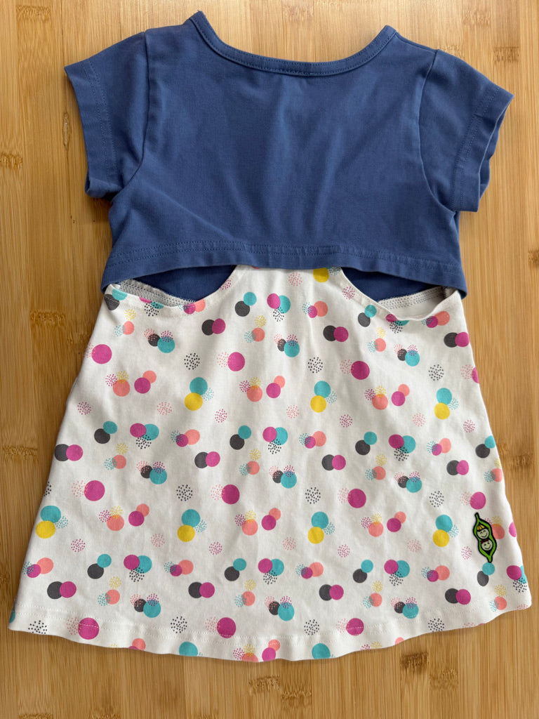Peekaboo Beans Skirted Top – 3 | Blue Spotted on Cream