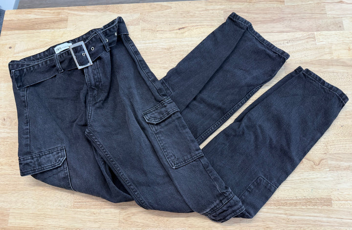 Zara Cargo Jeans – USA 2 / EU 34 (12–14Y) | Black Slim Straight Leg