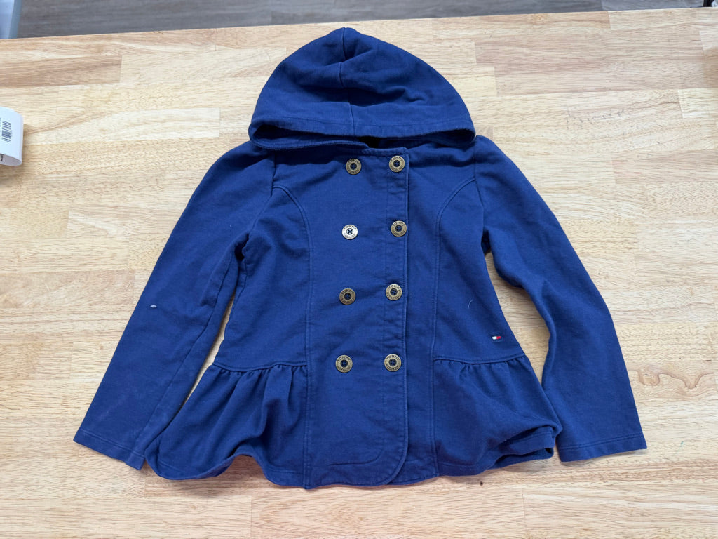 Tommy Hilfiger Peacoat Sweatshirt – 6X | Blue Hooded Double-Breasted Button