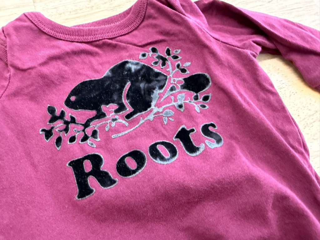 Roots Velour Logo Bodysuit Burgundy | Size 0–3M - Nest and Sprout - Consignment