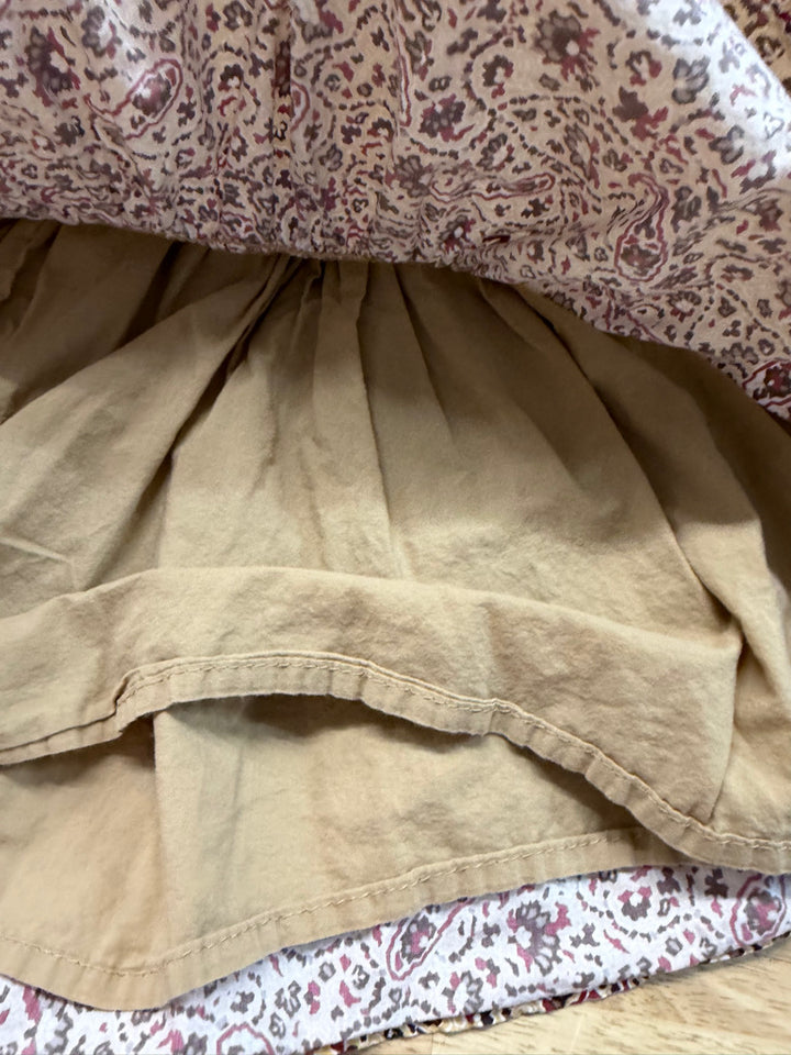 Zara Kids Smocked Skirt – 6 | Yellow Burgundy & Brown Paisley Lined