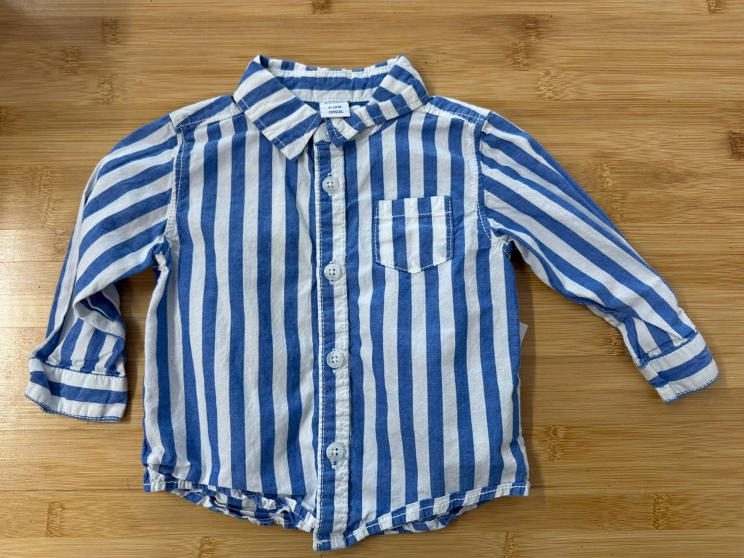 Old Navy Vertical Plaid Button-Down Shirt – 6–12M | Blue Long Sleeve Cotton - Nest and Sprout-Consignment