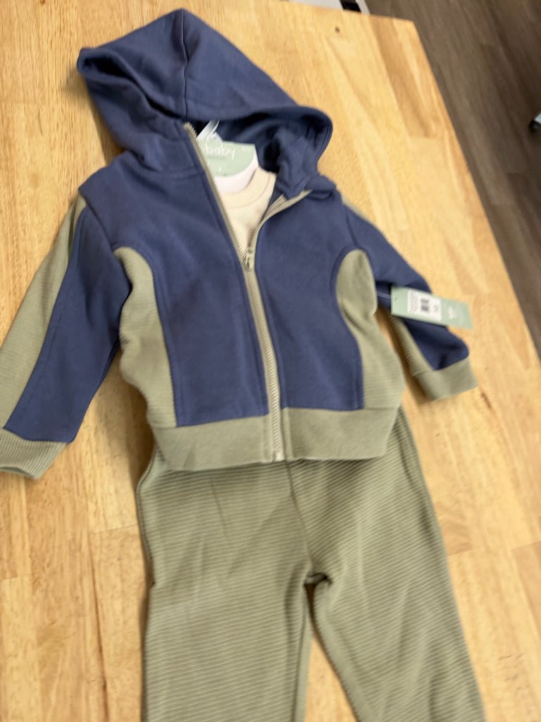 PL Baby 3 - Piece Jogger Set – 12M | Sage Green & Blue NWT - Nest and Sprout - Consignment