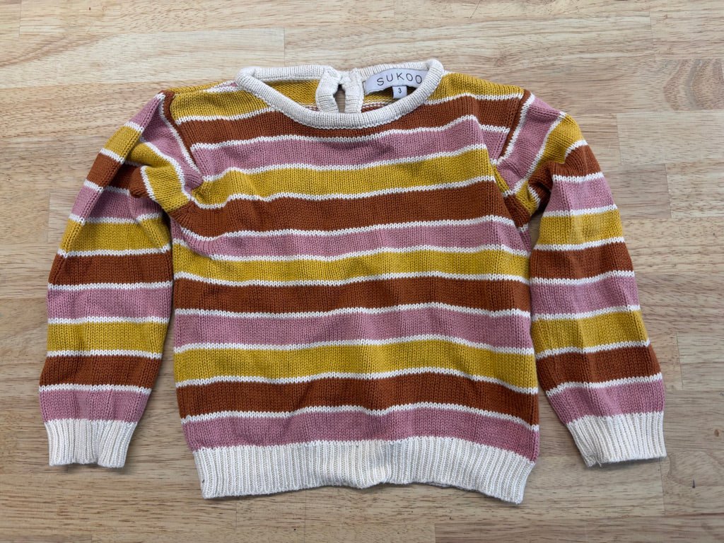 Sukoo 3 Knit Sweater – Yellow Pink Stripe - Nest and Sprout - Consignment