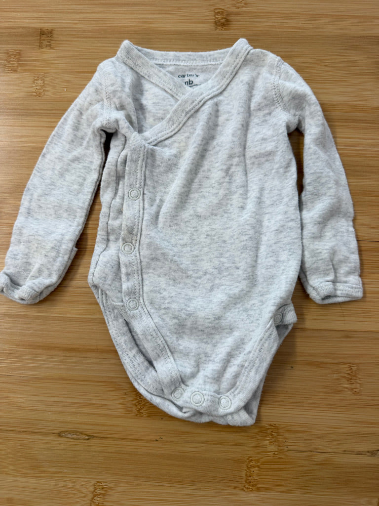 Carter's Kimono Fold-Over Hands Bodysuit – Newborn | Light Grey Long Sleeve
