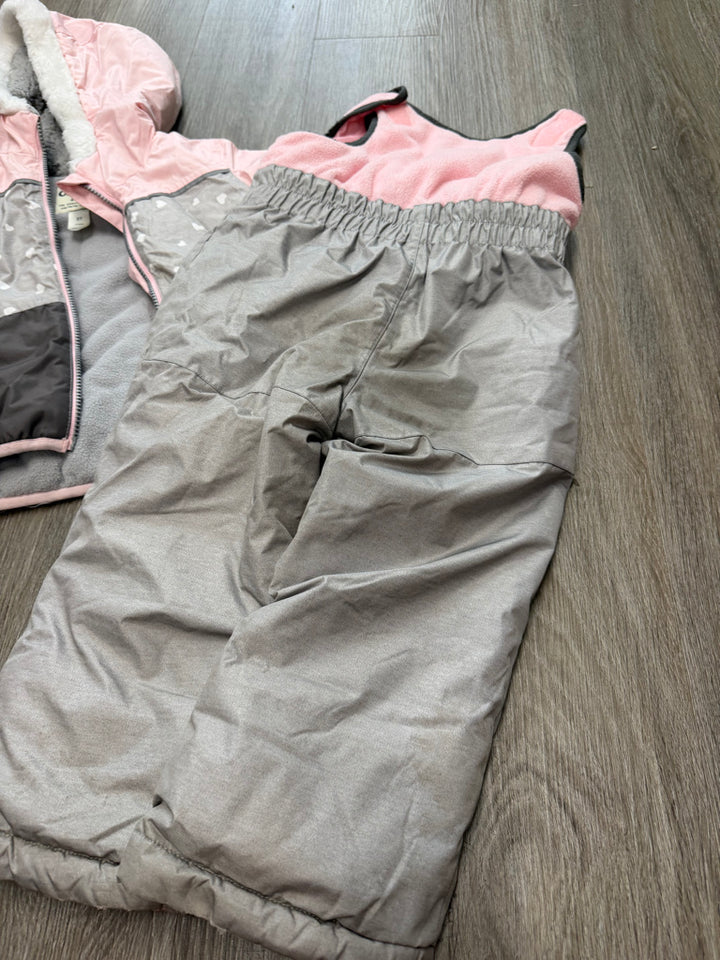 OshKosh Two-Piece Snow Set – 2Y | Grey & Pink Fleece Bibbed Snowpants & Jacket