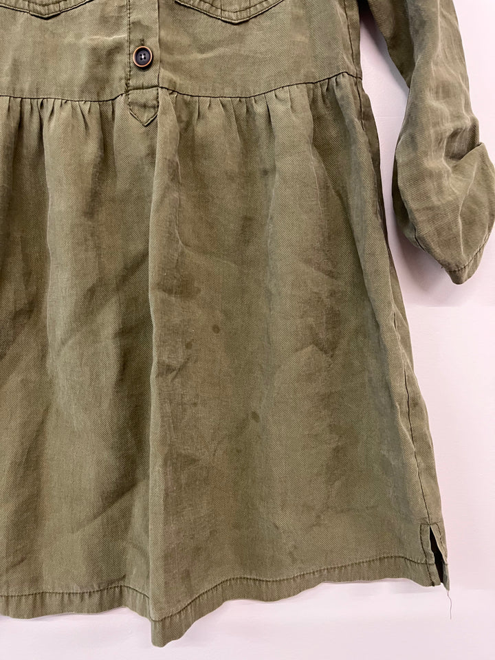 Zara Button-Up Dress – Army Green IMPERFECT 9Y