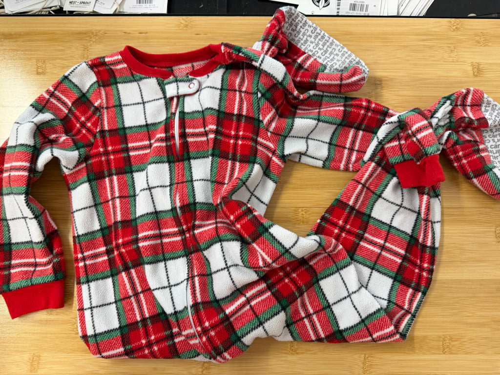 Carter's Fleece Footed Sleeper – 5 | Red & Green Christmas Plaid | Holiday | Play
