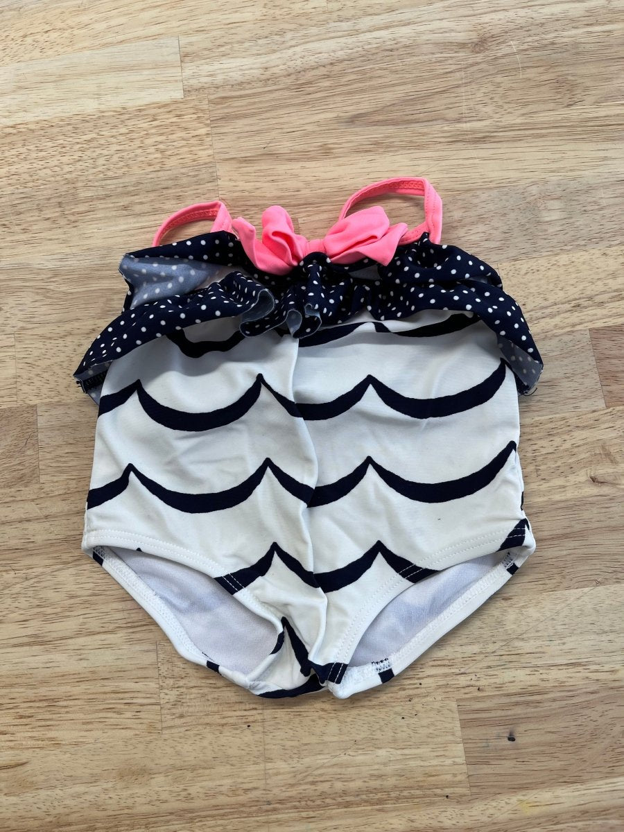 Gymboree 0 - 3 Month Swimsuit – Navy Blue Stripes with Ruffle - Nest and Sprout - Consignment