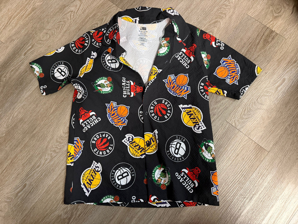 NBA Button-Up Shirt – XL (14-16) | Black | All-Over Basketball Team Logos