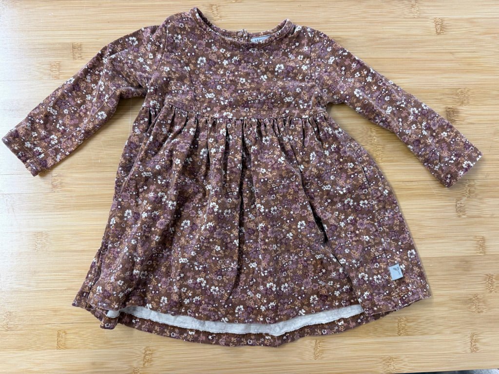 Wheat Itsy Floral Dress – 12M | Brown & Purple Cotton Excellent - Nest and Sprout-Consignment