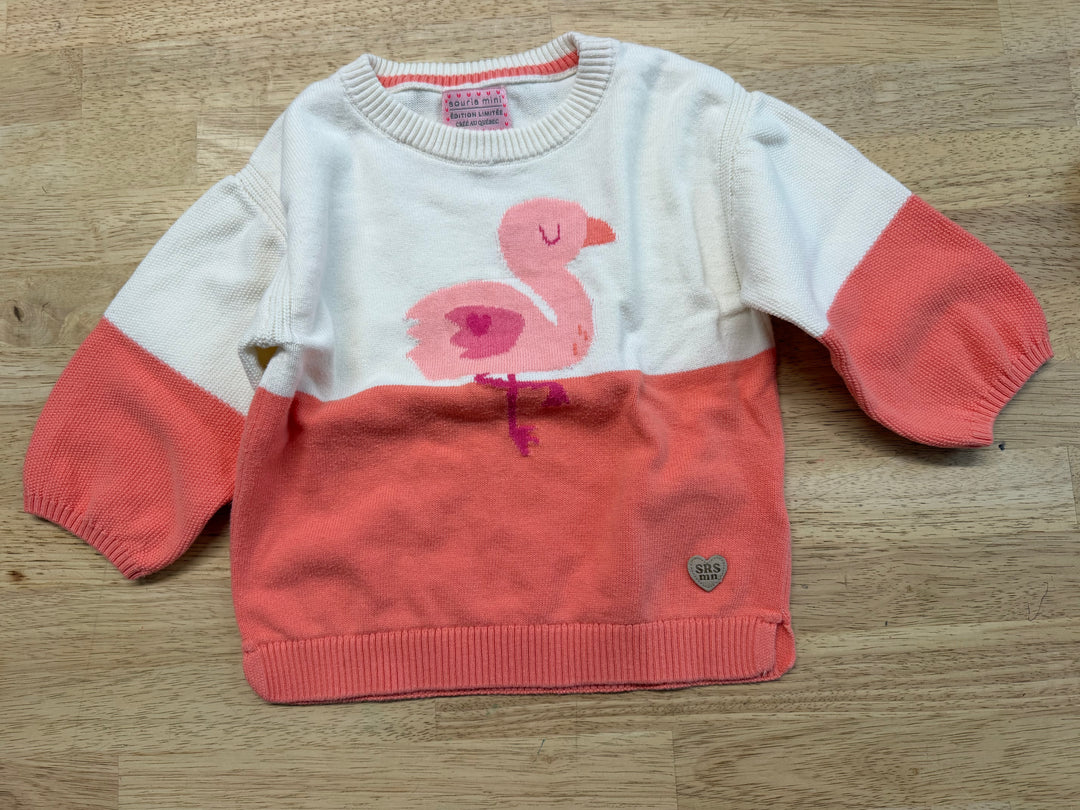 Souris Mini Flamingo Knit Sweater – 12–18M | Pink on Coral Orange Excellent