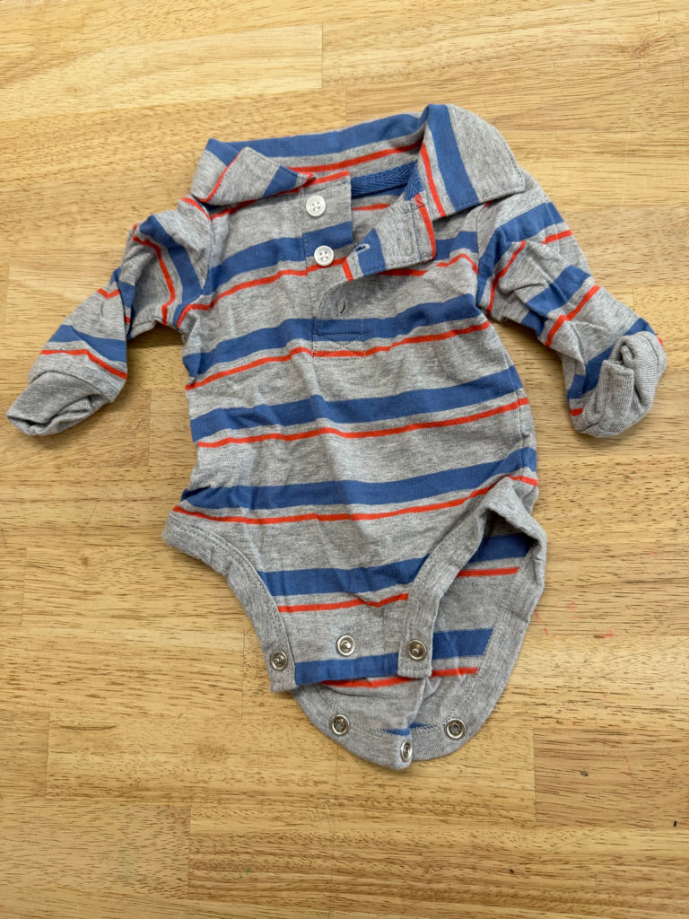 Carter’s Polo Bodysuit Grey Stripe Long Sleeve | Size NB