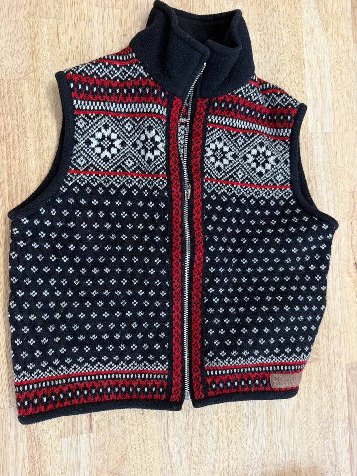 Kootenay Kids WOOL Canadian Knit Zip Up Vest || sIZE mEDIUM  Black, Red and White | Fleece Collar