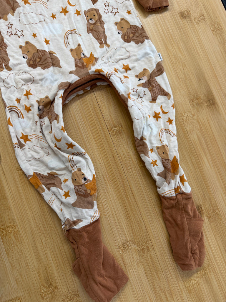 Little Sleepies Brown Bear Romper Sleeper – 12–18M | Footless Turnover Hands & Feet Crotch Zip | Play