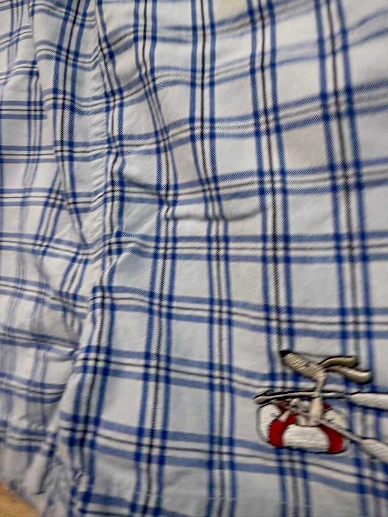 Stride Rite Short Overalls – 24M | Blue Plaid 100% Cotton Button Fasteners