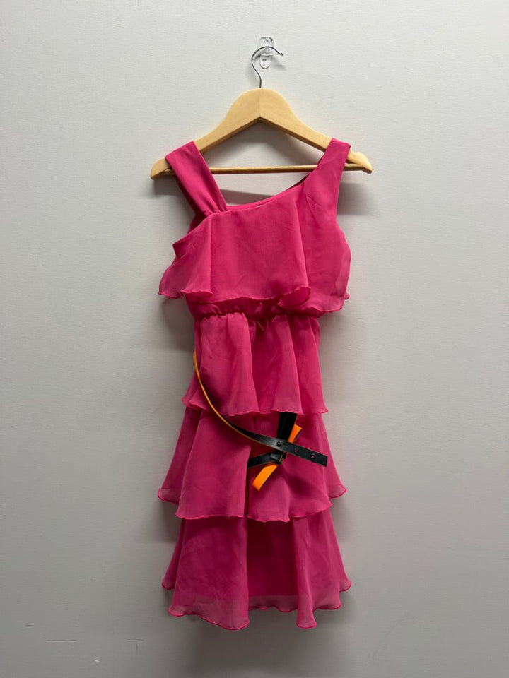 Newberry Tulle Dress – 7 | Pink Layered Orange Belt - Nest and Sprout-Consignment