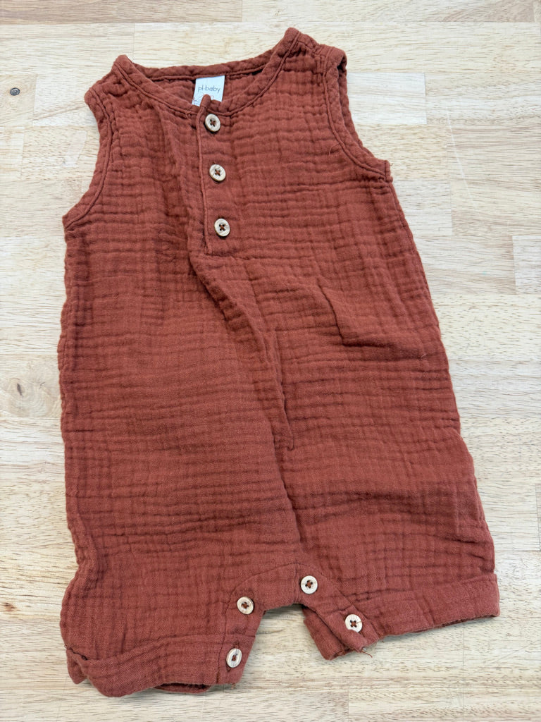 PL Baby Muslin Waffle Romper – 9M | Burnt Orange Short