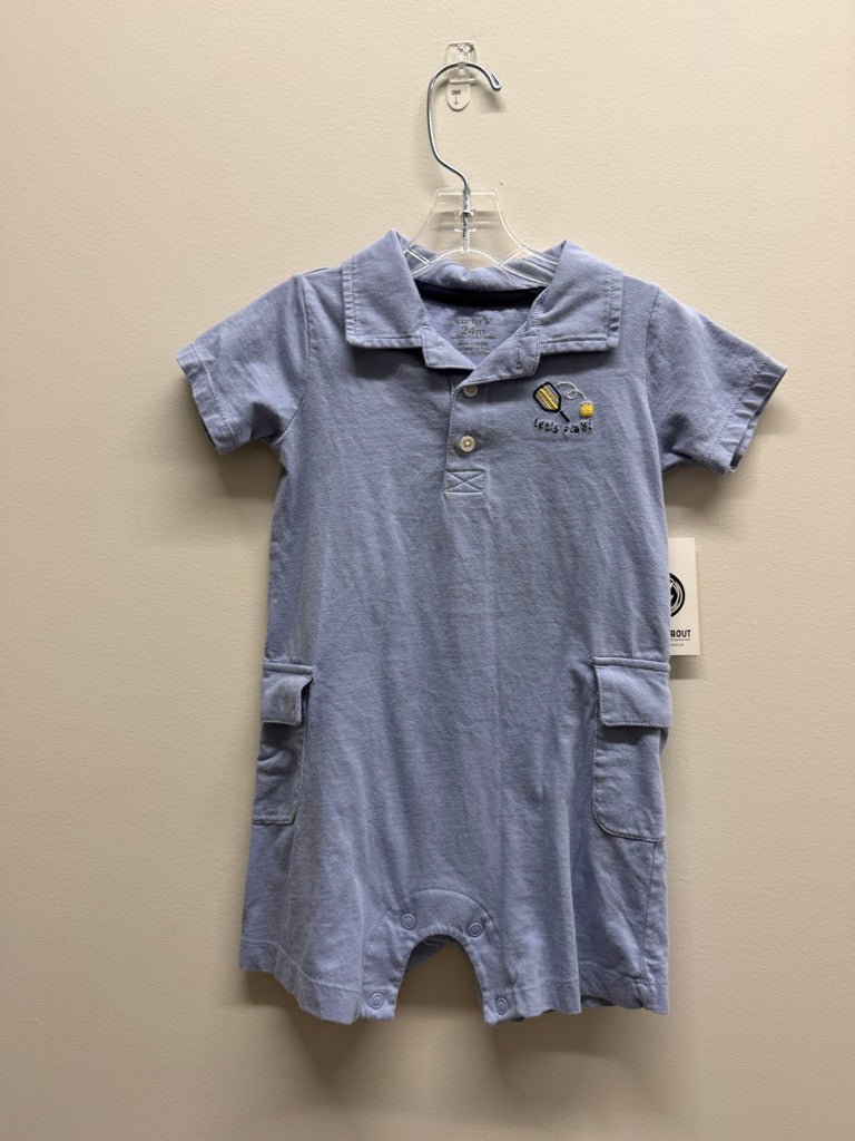Carter's Polo Neck Romper – 24M | Light Blue Shorts Snap Crotch - Nest and Sprout-Consignment