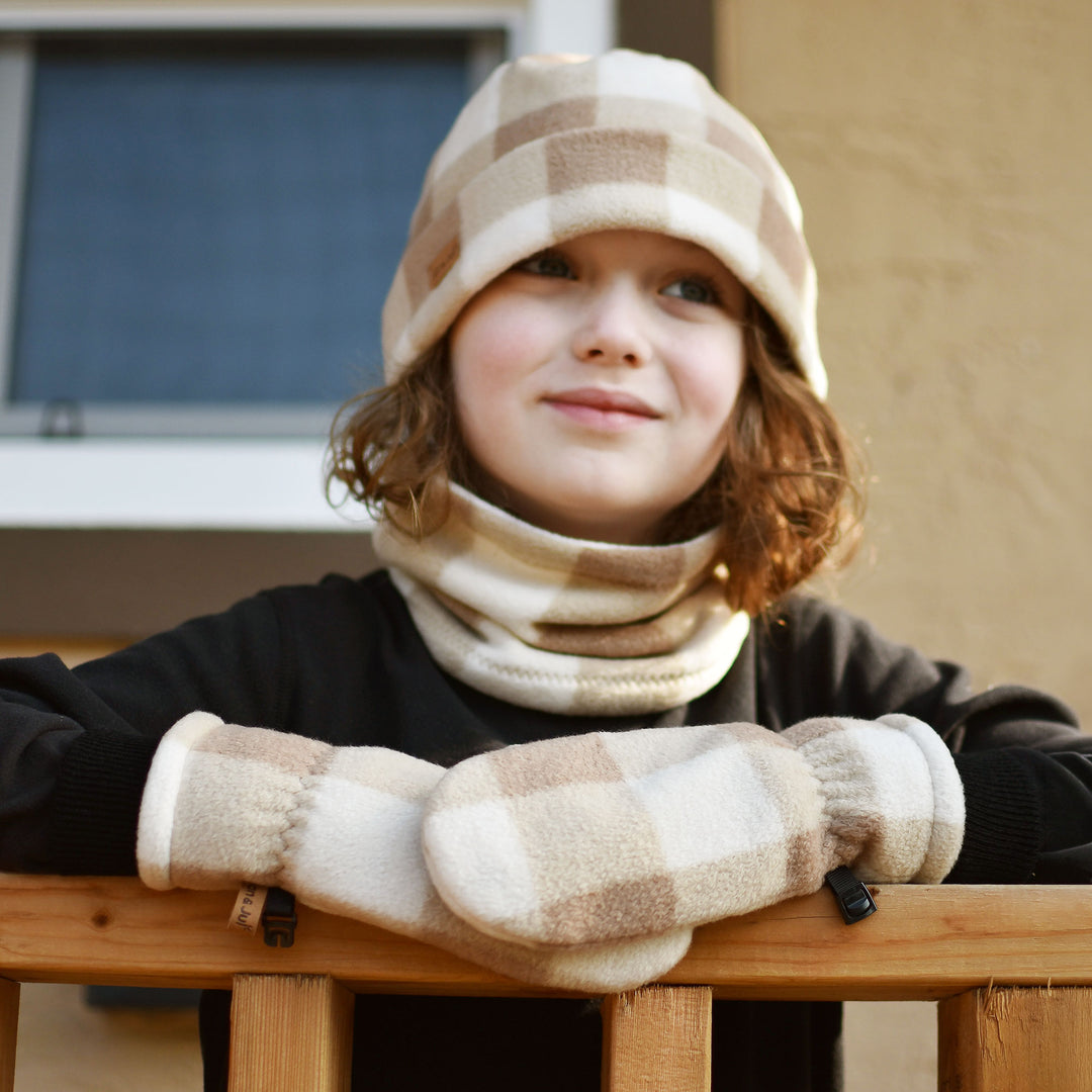 Jan & Jul Kids Fleece Mittens – Brown Plaid