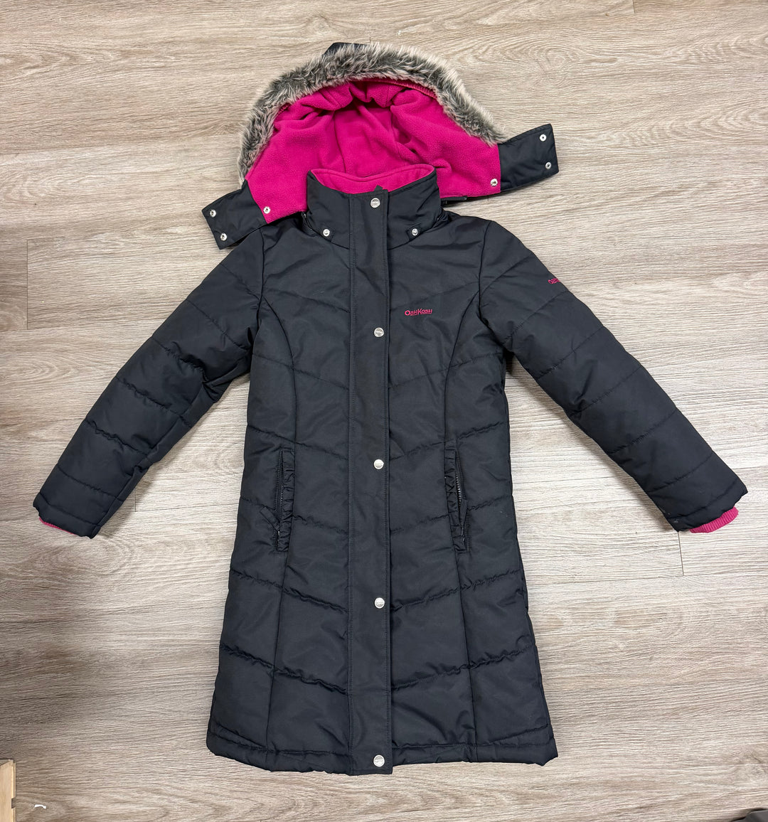 OshKosh B'gosh Long Parka – 10 | Black | Fuchsia Lining | Faux Fur Hood