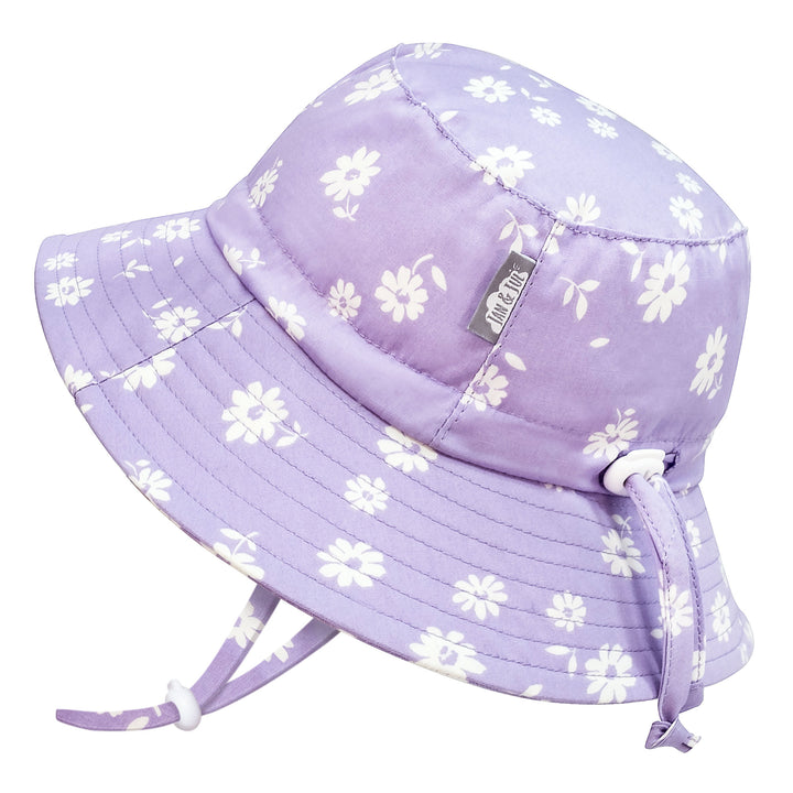 Jan & Jul Cotton Bucket Hat in Purple Daisy - a light purple with white daisy