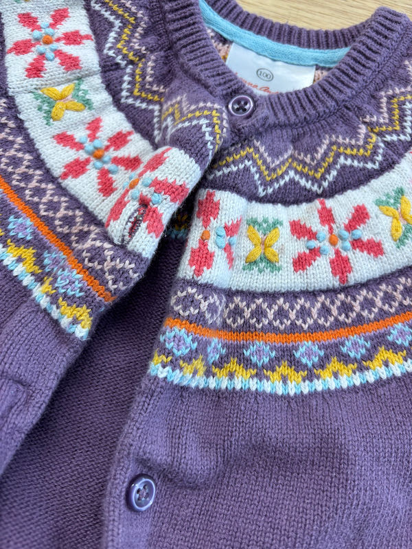 Hanna Andersson Purple Floral Cardigan | Size 100 imperfect