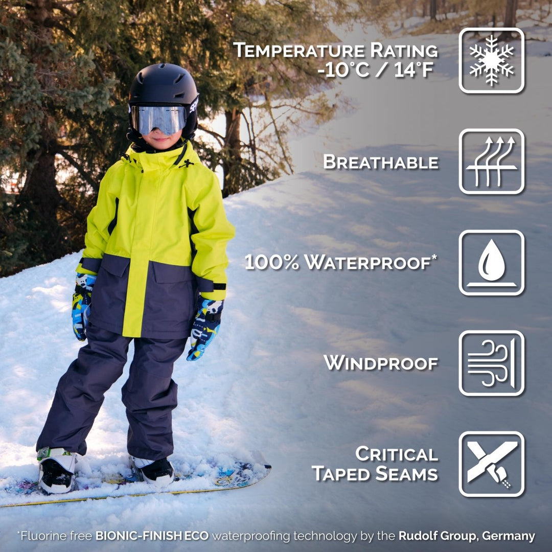 Jan &amp; Jul Toasty-Dry Alpine Kids Ski Jacket | Electric Lime - Nest and Sprout-Jan &amp; Jul