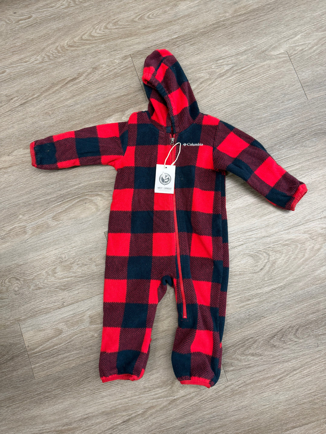 Columbia Buffalo Plaid Bunting Suit – 12–18M | Red & Navy