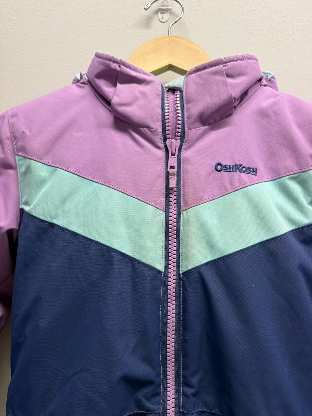 OshKosh One Piece Snowsuit – 8 | Lavender, Blue and Navy Stripes