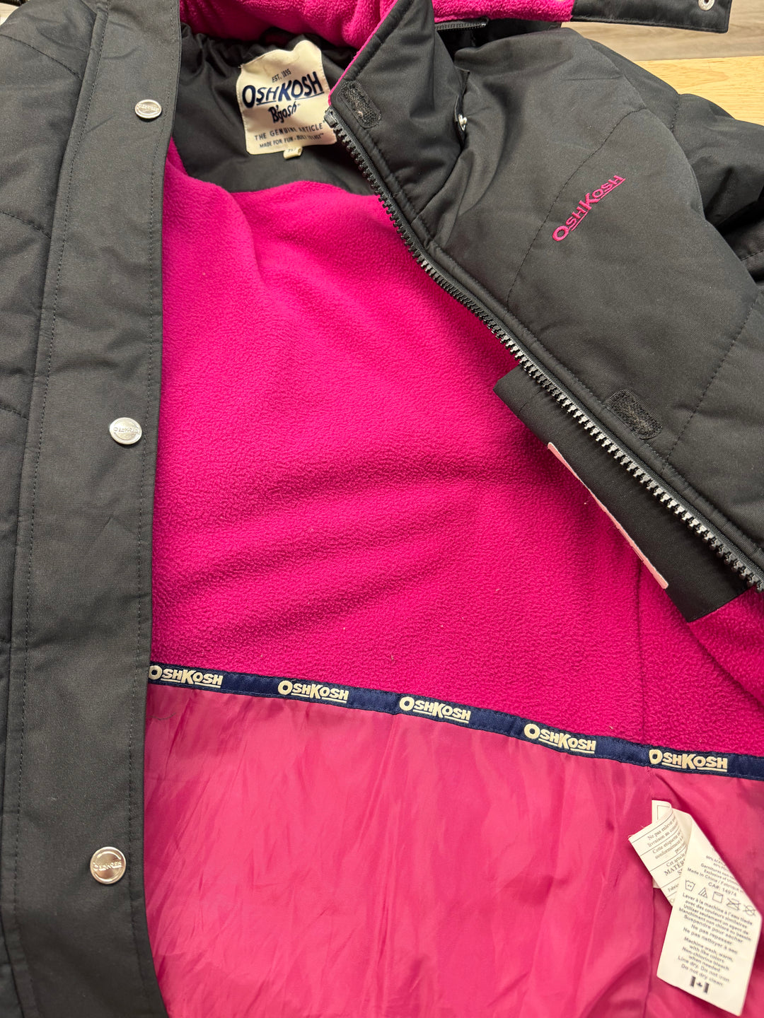 OshKosh B'gosh Long Parka – 10 | Black | Fuchsia Lining | Faux Fur Hood