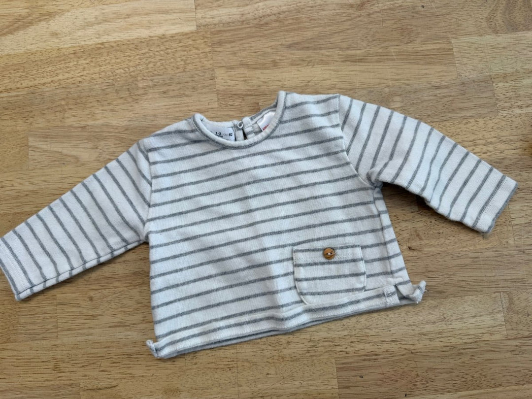 Zara French Terry Shirt White Grey | 1 - 3M - Nest and Sprout - Consignment